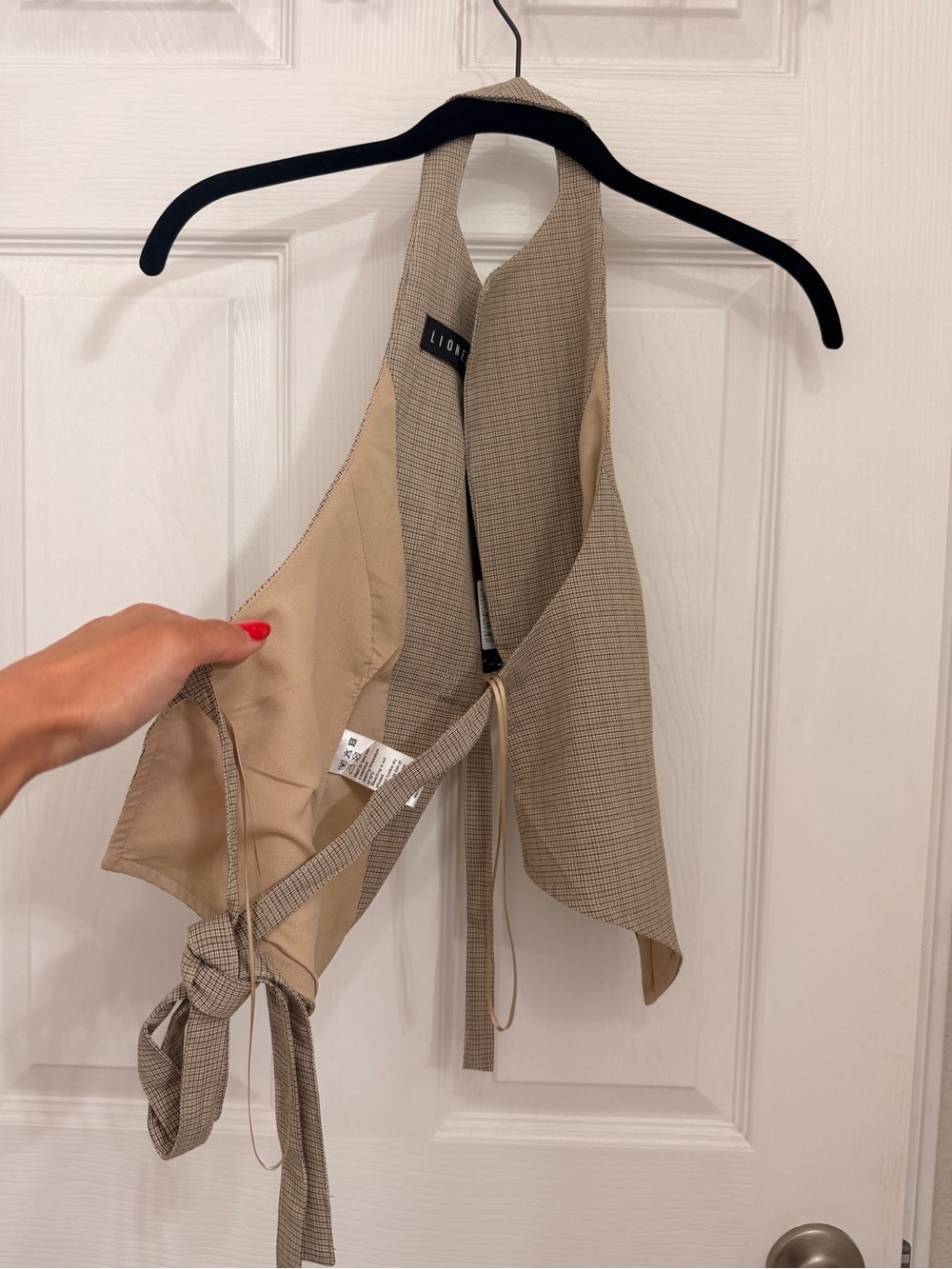 Lioness Plaid Beige Wrap Halter Top - Picture 3 of 3